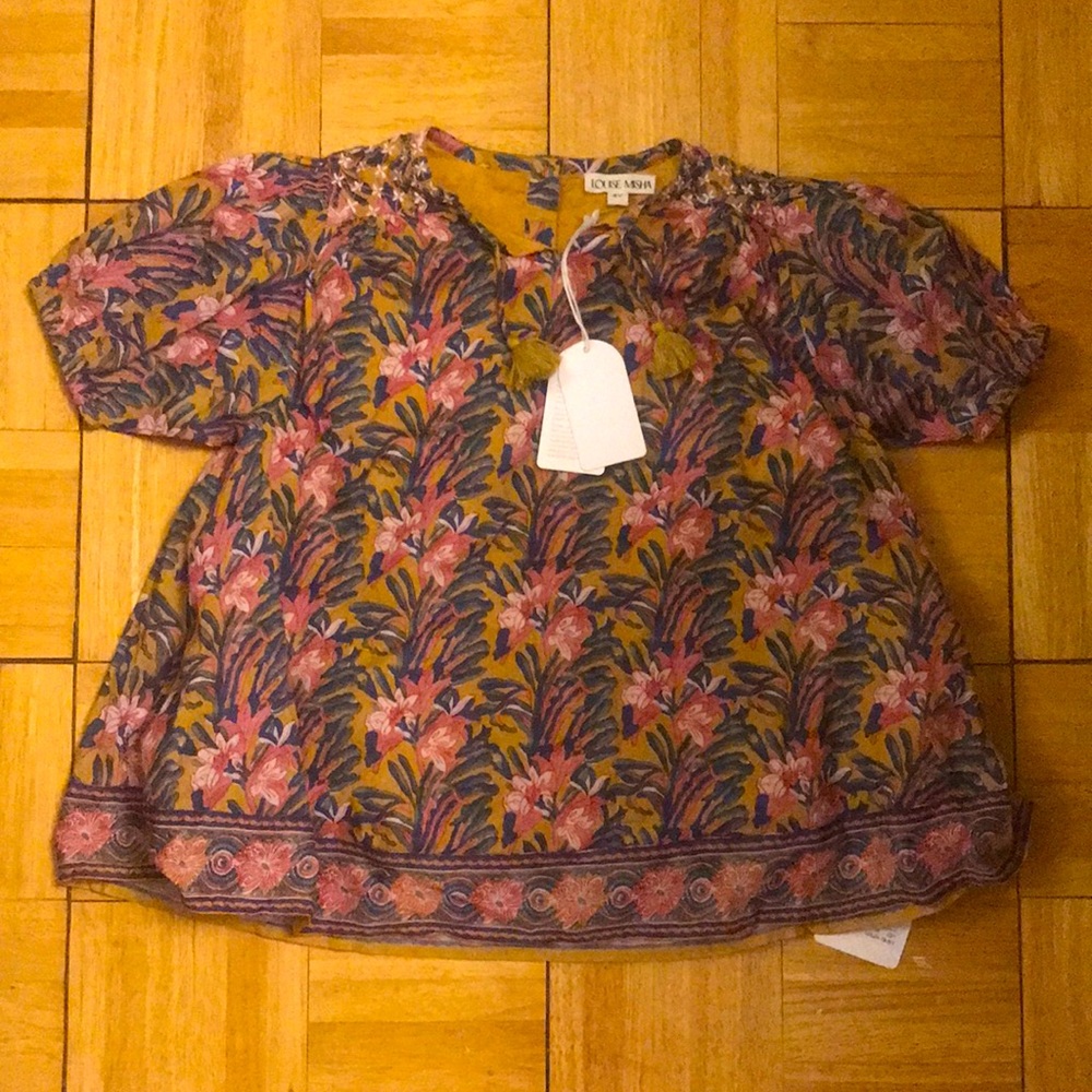 Louise Misha Eugenia mustard & pink flower dress